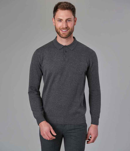 Brook Taverner - Casper Knitted Long Sleeve Polo Shirt - BK556 CHA S