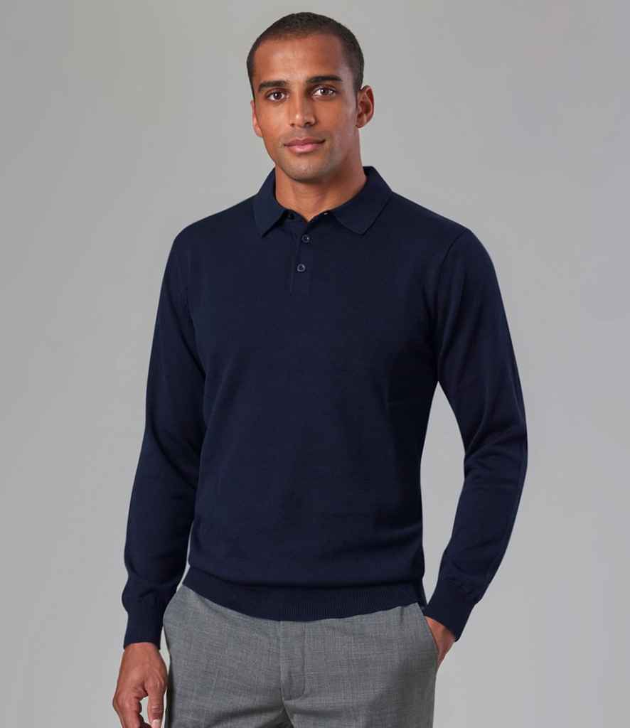 Brook Taverner - Casper Knitted Long Sleeve Polo Shirt - BK556 NAV S