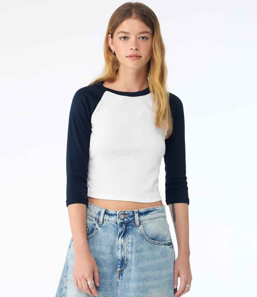 Bella - Ladies Micro Rib 3/4 Raglan Baby T-Shirt - BL1200 WH/NV XS