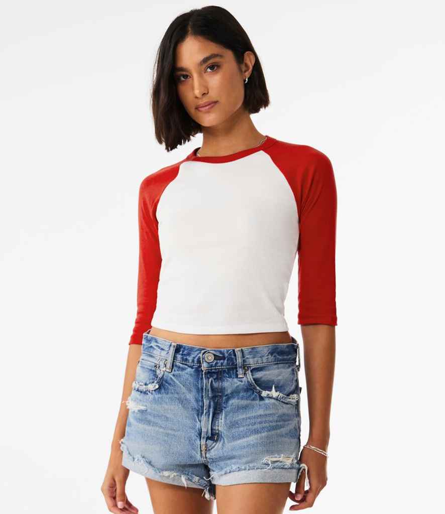 Bella - Ladies Micro Rib 3/4 Raglan Baby T-Shirt - BL1200 WH/RD XS