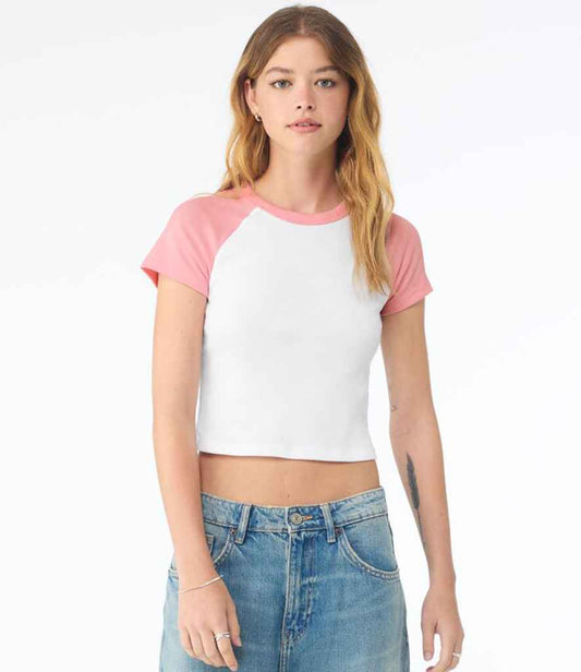 Bella - Ladies Micro Rib Raglan Baby T-Shirt - BL1201 WH/PI XS