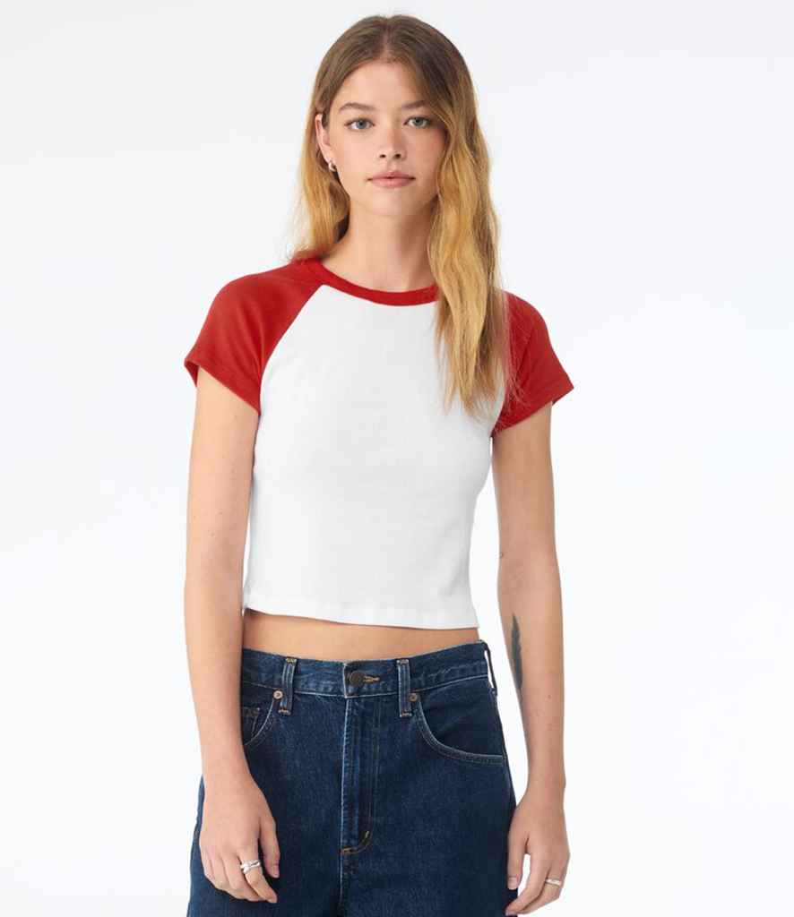Bella - Ladies Micro Rib Raglan Baby T-Shirt - BL1201 WH/RD XS