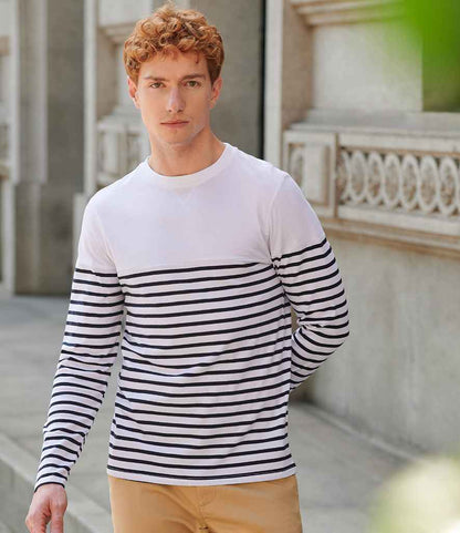 Front Row - Unisex Long Sleeve Breton Striped T-Shirt - FR134 WH/NV XS