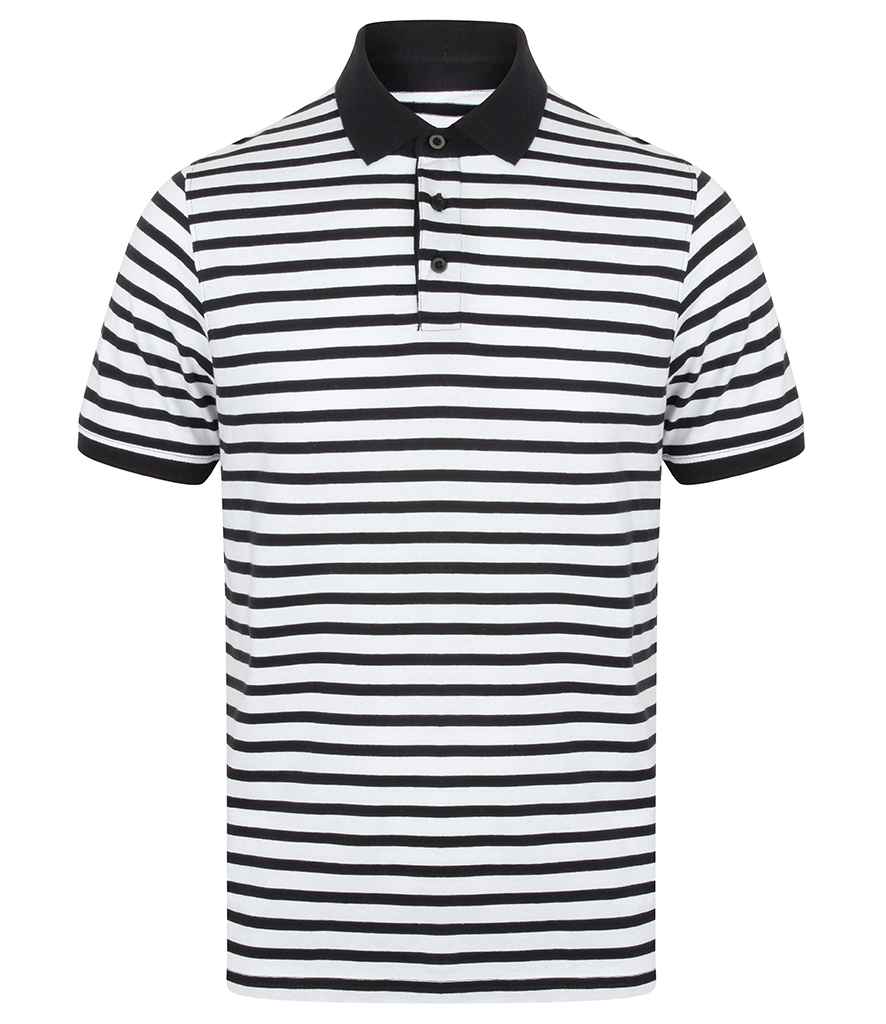Front Row - Striped Jersey Polo Shirt - FR230 WH/NV XS