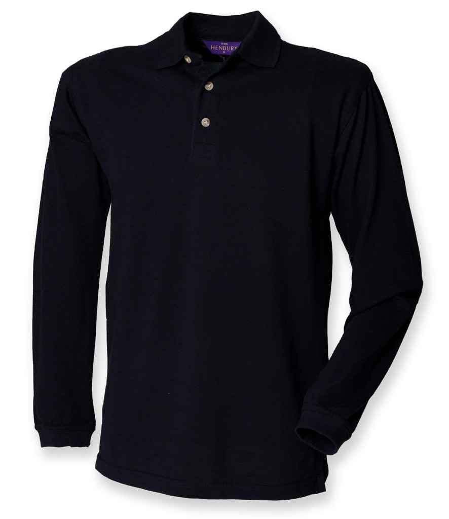 Henbury - Long Sleeve Cotton Piqué Polo Shirt - H105 BLK S