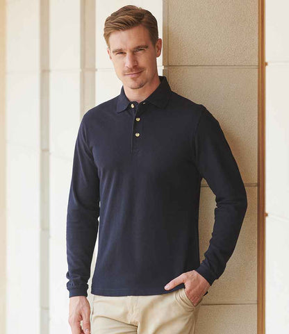Henbury - Long Sleeve Cotton Piqué Polo Shirt - H105 NAV S