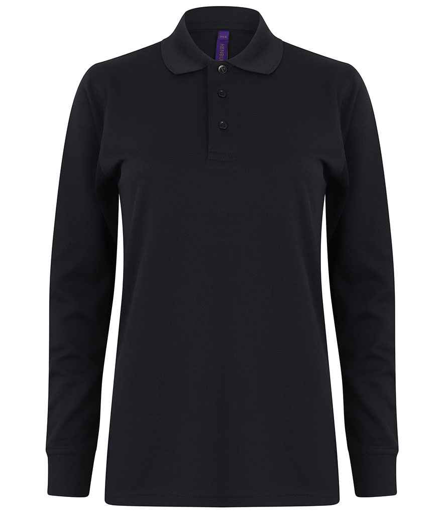 Henbury - Unisex Long Sleeve Coolplus® Piqué Polo Shirt - H478 BLK XXS