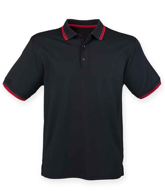 Henbury - Coolplus® Tipped Polo Shirt - H482 BK/RD XS