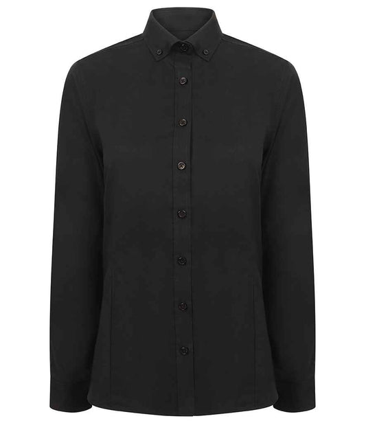 Henbury - Ladies Modern Long Sleeve Regular Fit Oxford Shirt - H513R BLK XS/R