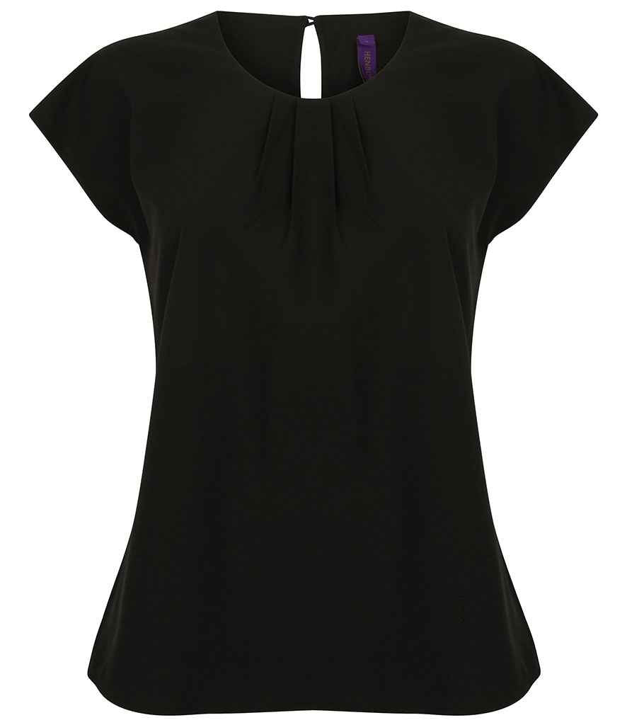 Henbury - Ladies Pleat Front Short Sleeve Blouse - H597 BLK XS
