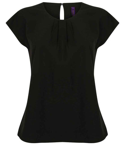 Henbury - Ladies Pleat Front Short Sleeve Blouse - H597 BLK XS