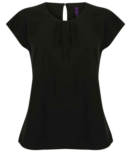 Henbury - Ladies Pleat Front Short Sleeve Blouse - H597 BLK XS
