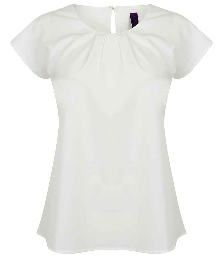 Henbury - Ladies Pleat Front Short Sleeve Blouse - H597 BLK XS