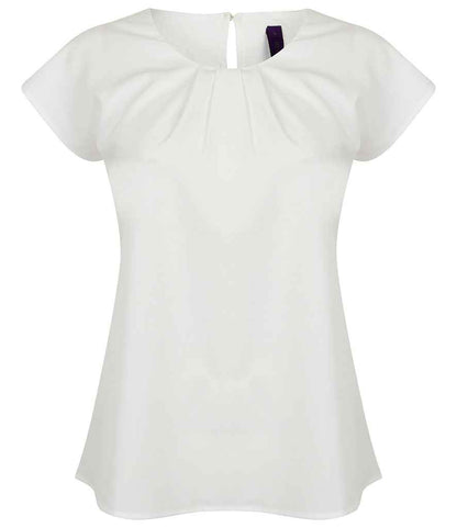 Henbury - Ladies Pleat Front Short Sleeve Blouse - H597 BLK XS