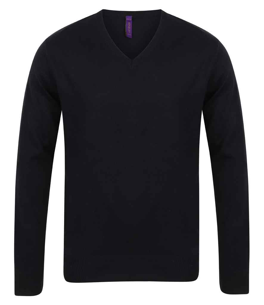 Henbury - Lightweight Cotton Acrylic V Neck Sweater - H720 BLK XXS