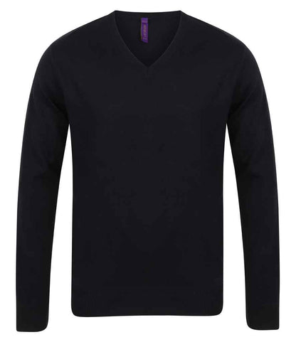 Henbury - Lightweight Cotton Acrylic V Neck Sweater - H720 BLK XXS
