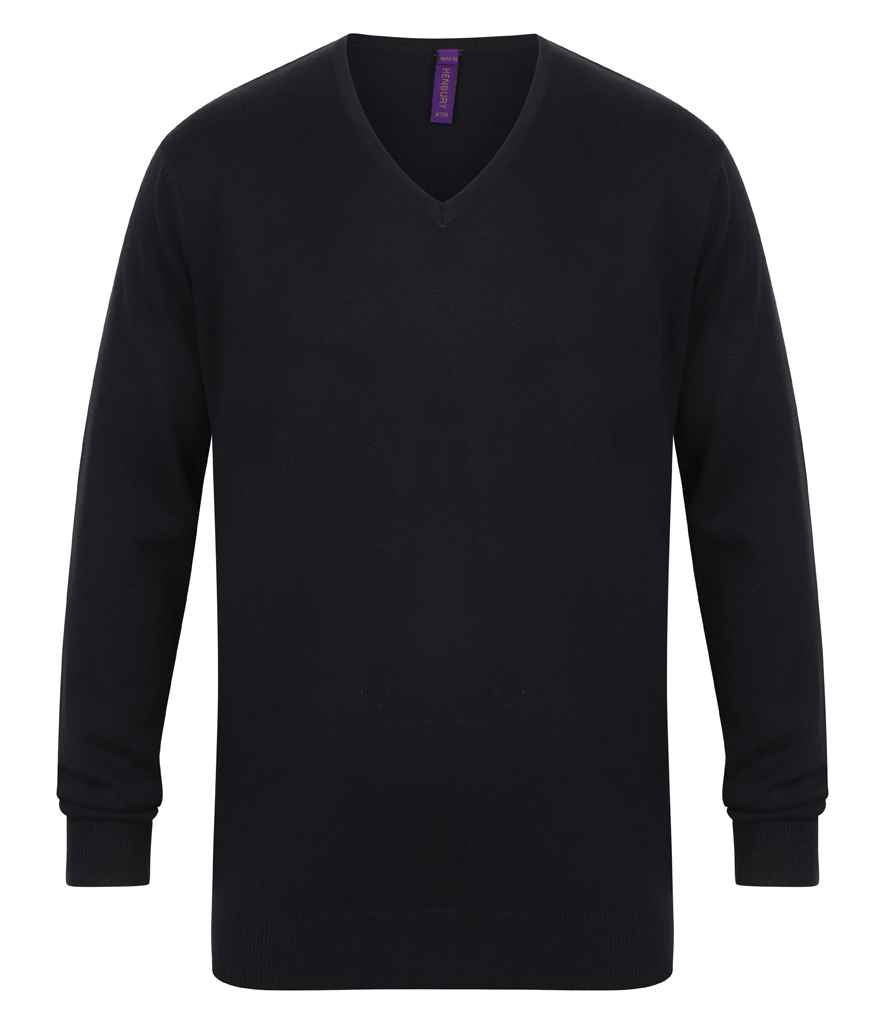 Henbury - Lightweight Cotton Acrylic V Neck Sweater - H720 NAV XXS