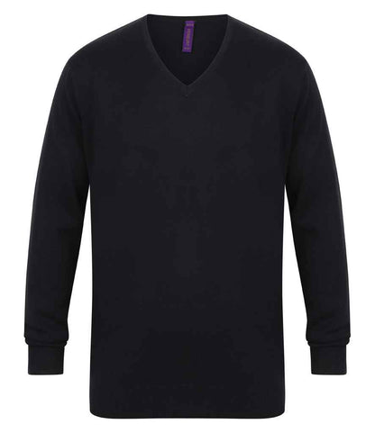 Henbury - Lightweight Cotton Acrylic V Neck Sweater - H720 NAV XXS