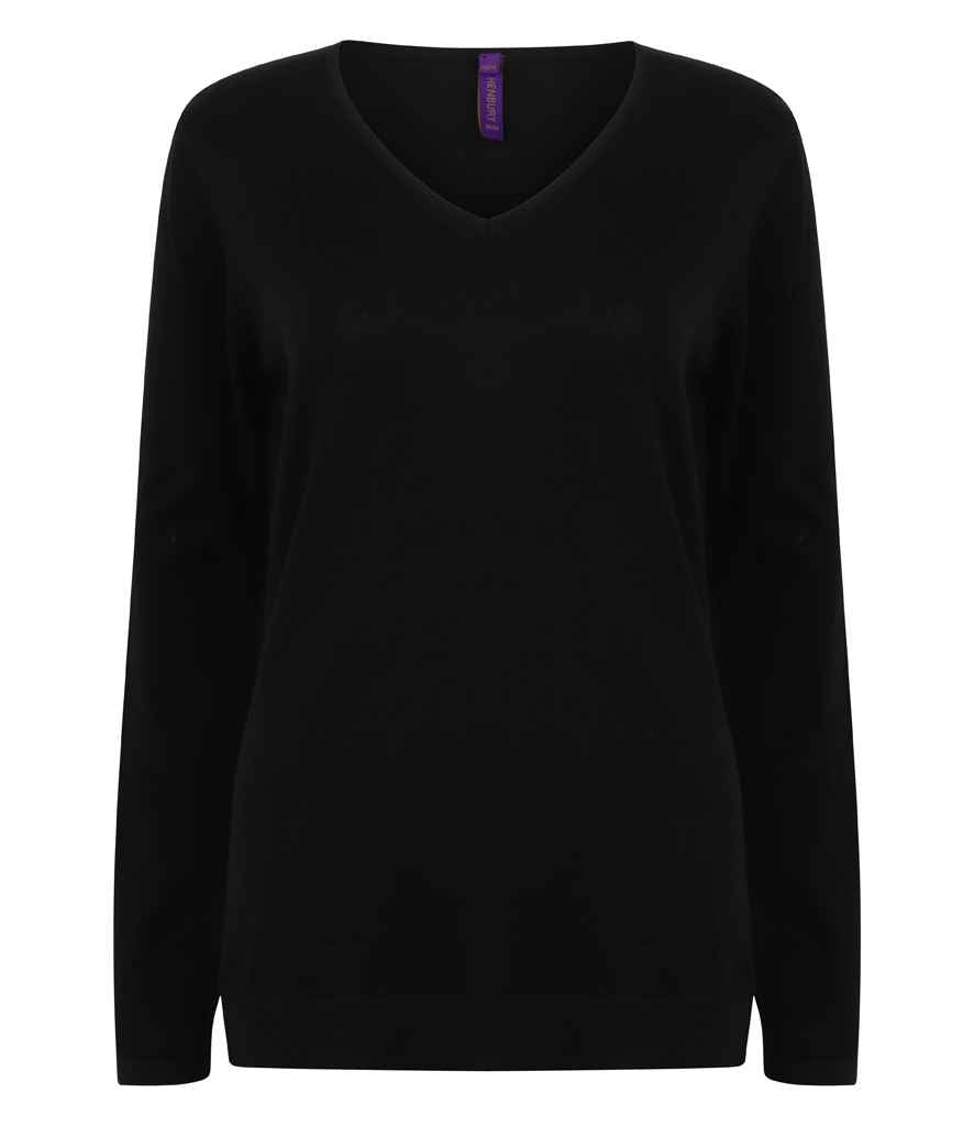Henbury - Ladies Lightweight Cotton Acrylic V Neck Sweater - H721 BLK XXS