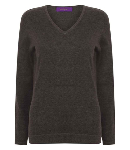 Henbury - Ladies Lightweight Cotton Acrylic V Neck Sweater - H721 BLK XXS