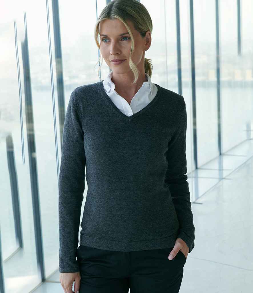 Henbury - Ladies Lightweight Cotton Acrylic V Neck Sweater - H721 GYM XXS