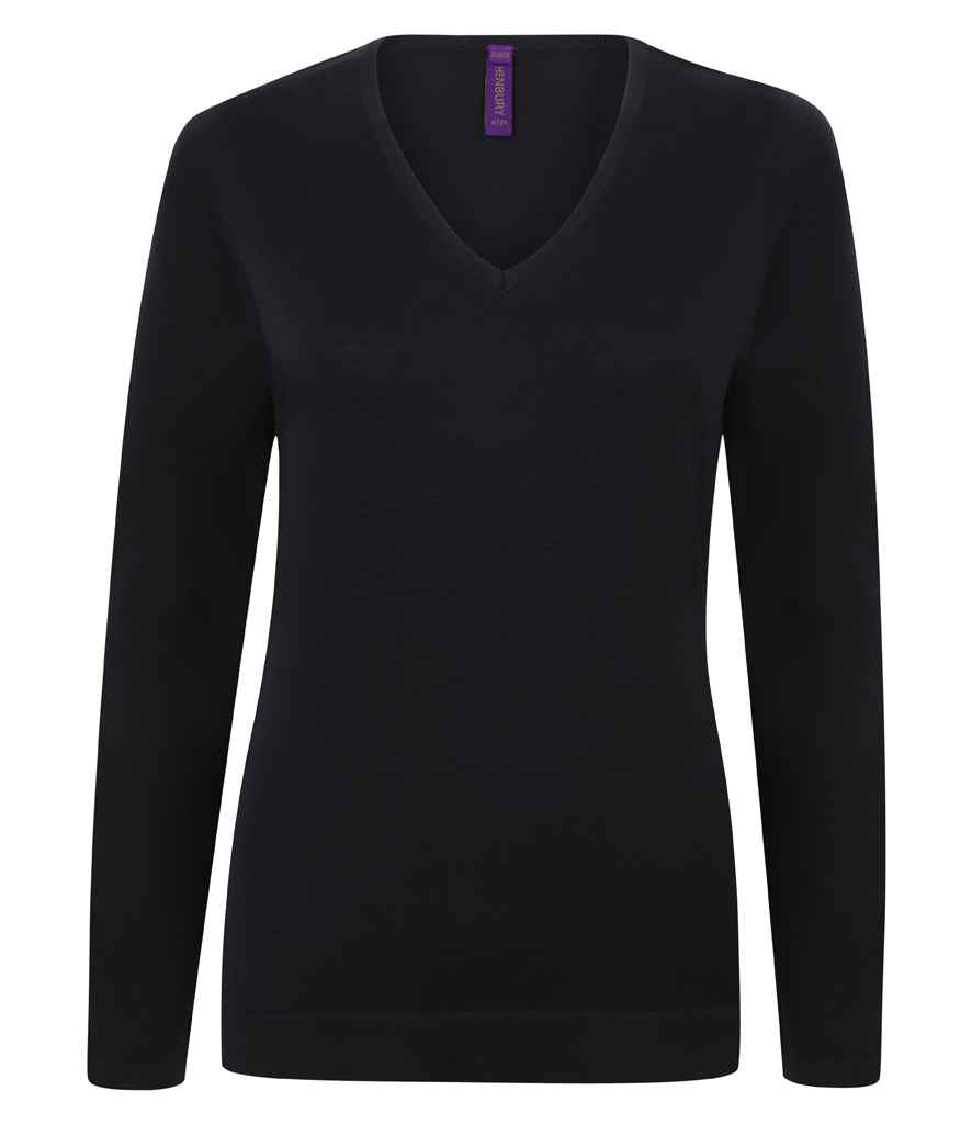 Henbury - Ladies Lightweight Cotton Acrylic V Neck Sweater - H721 NAV XXS