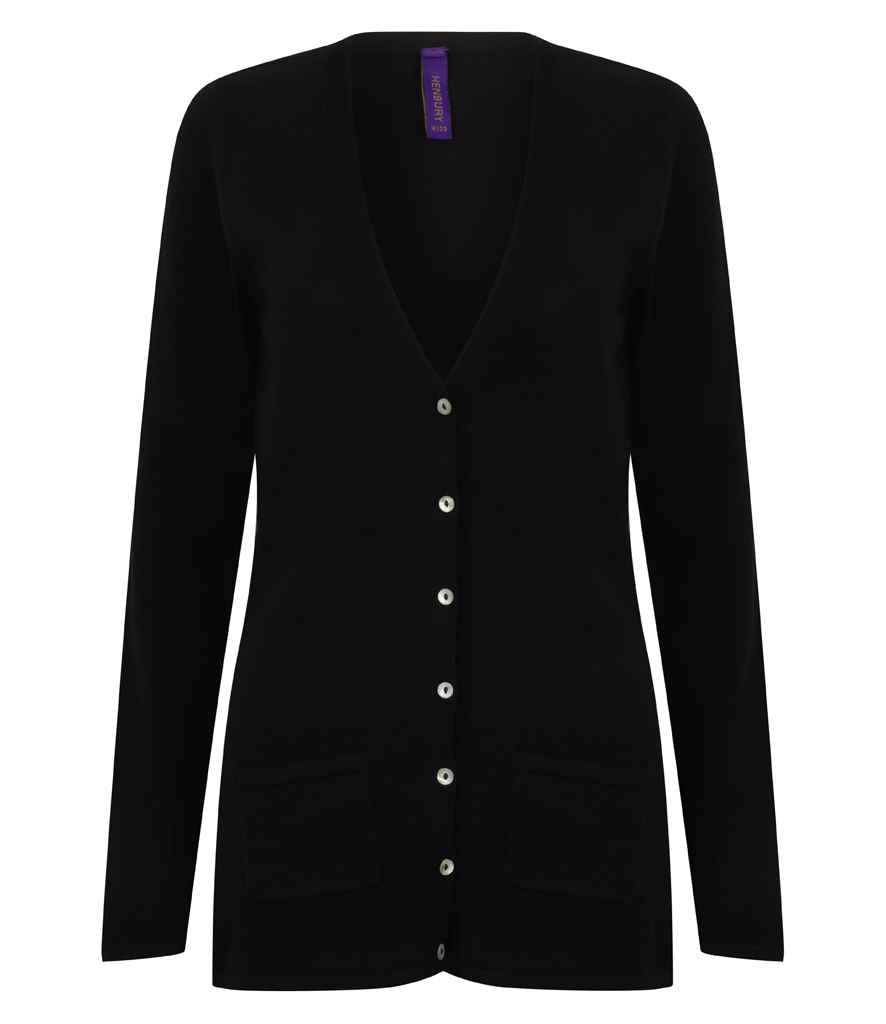 Henbury - Ladies Cotton Acrylic V Neck Cardigan - H723 BLK XXS