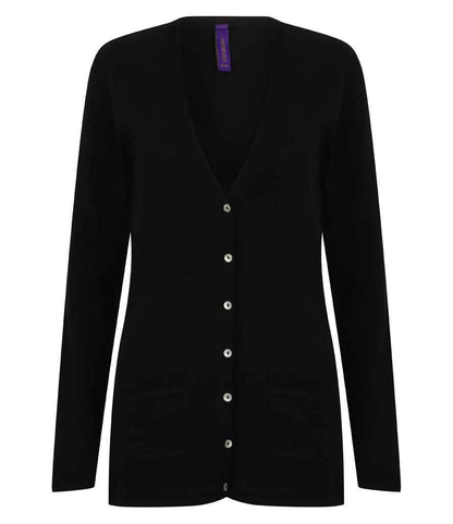 Henbury - Ladies Cotton Acrylic V Neck Cardigan - H723 BLK XXS