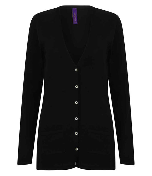 Henbury - Ladies Cotton Acrylic V Neck Cardigan - H723 BLK XXS