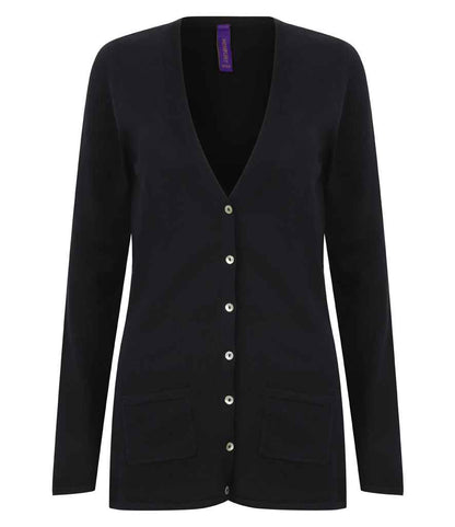 Henbury - Ladies Cotton Acrylic V Neck Cardigan - H723 NAV XXS