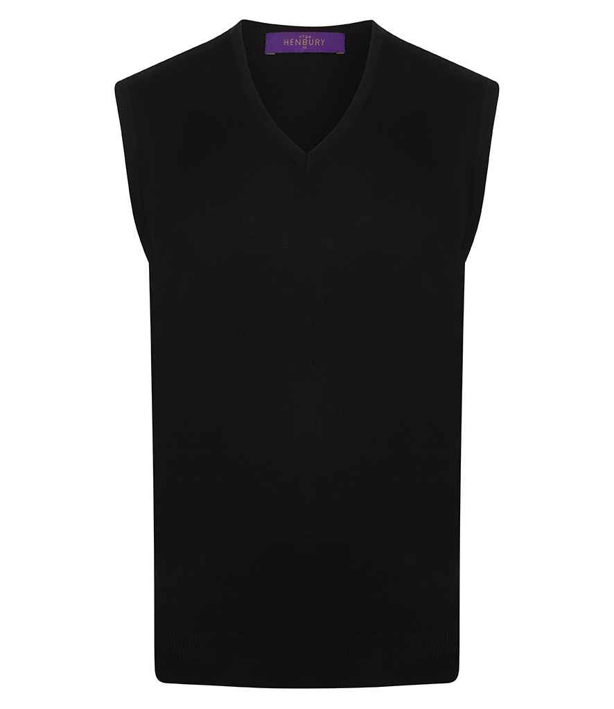 Henbury - Lightweight Sleeveless Cotton Acrylic V Neck Sweater - H724 BLK S