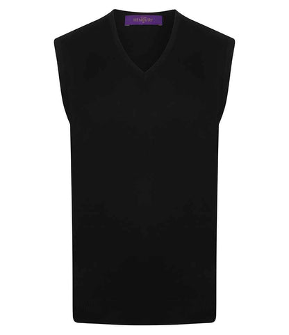 Henbury - Lightweight Sleeveless Cotton Acrylic V Neck Sweater - H724 BLK S