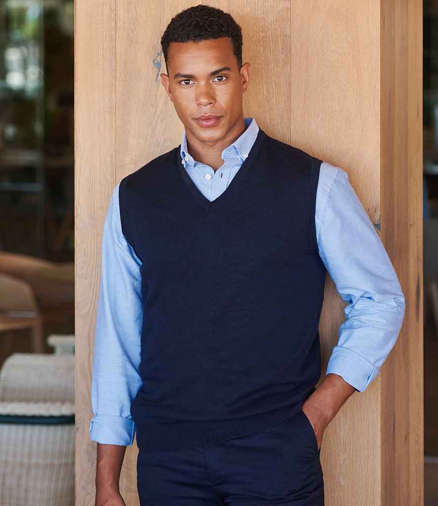 Henbury - Lightweight Sleeveless Cotton Acrylic V Neck Sweater - H724 NAV S