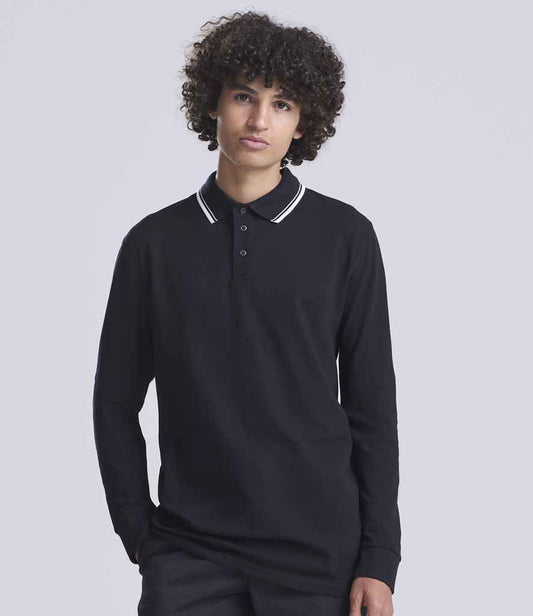 AWDis - Long Sleeve Tipped 100 Polo Shirt - JP103 DBK/W S