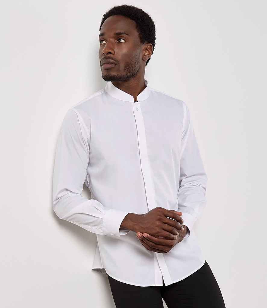Kustom Kit - Long Sleeve Tailored Mandarin Collar Shirt - K161 WHI S