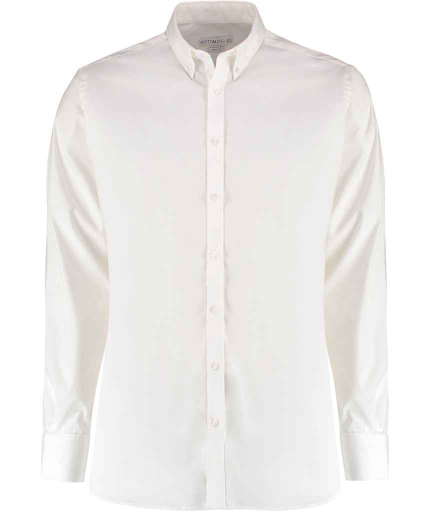 Kustom Kit - Slim Fit Stretch Long Sleeve Oxford Shirt - K182 WHI 13.5