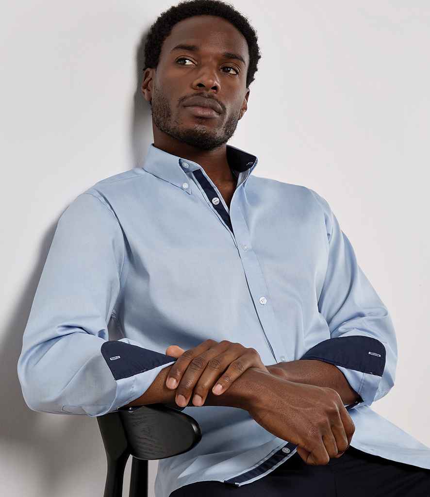 Kustom Kit - Premium Long Sleeve Contrast Tailored Oxford Shirt - K190 LB/NV S