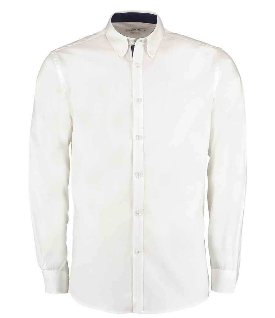 Kustom Kit - Premium Long Sleeve Contrast Tailored Oxford Shirt - K190 WH/NV S