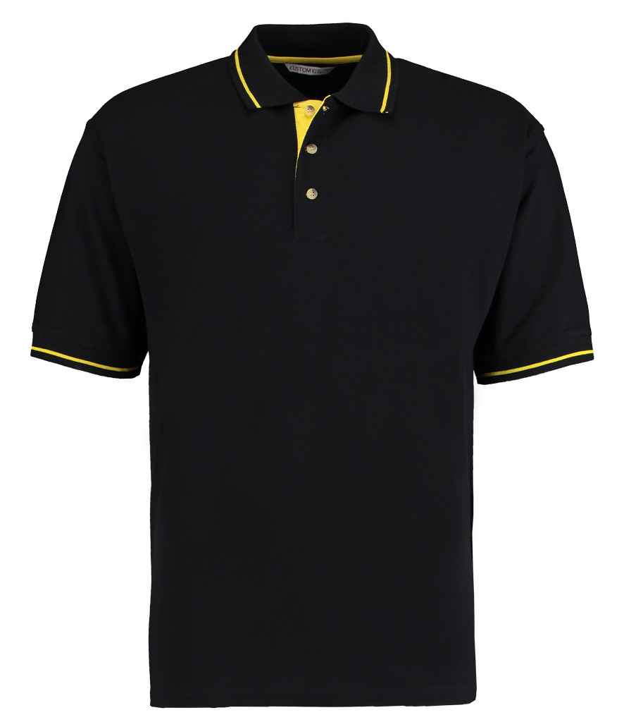 Kustom Kit - St Mellion Tipped Cotton Piqué Polo Shirt - K606 BK/YL XS
