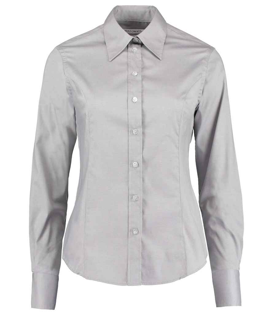 Kustom Kit - Ladies Premium Long Sleeve Tailored Oxford Shirt - K702 SIL 8