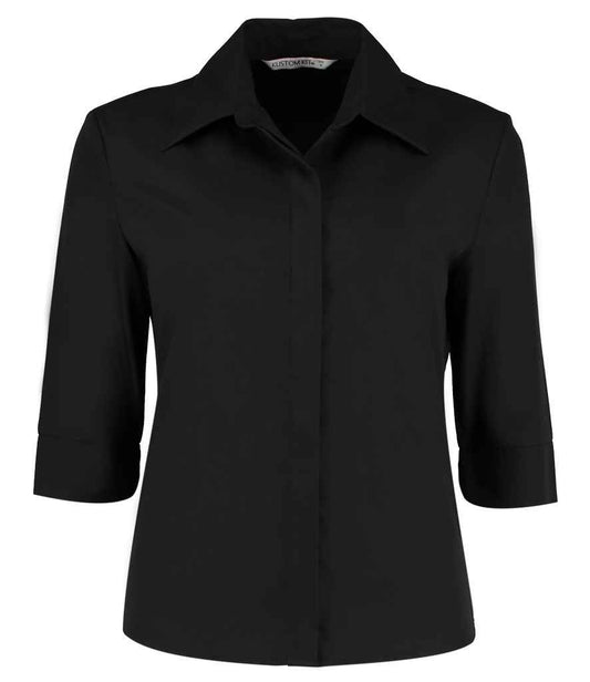 Kustom Kit - Ladies 3/4 Sleeve Tailored Continental Shirt - K715 BLK 8