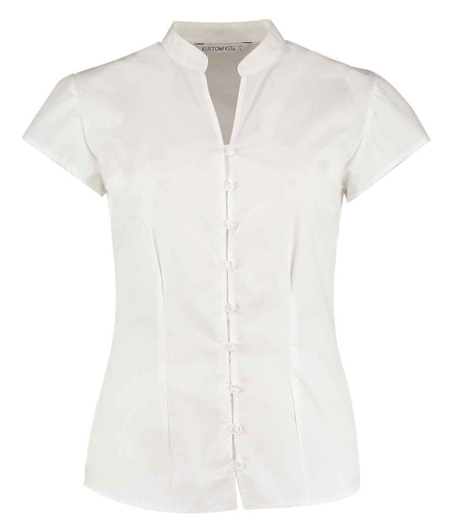 Kustom Kit - Ladies Cap Sleeve V Neck Tailored Continental Blouse - K727 BLK 8