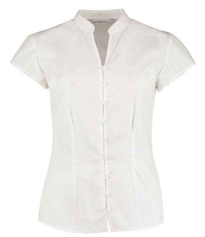 Kustom Kit - Ladies Cap Sleeve V Neck Tailored Continental Blouse - K727 BLK 8
