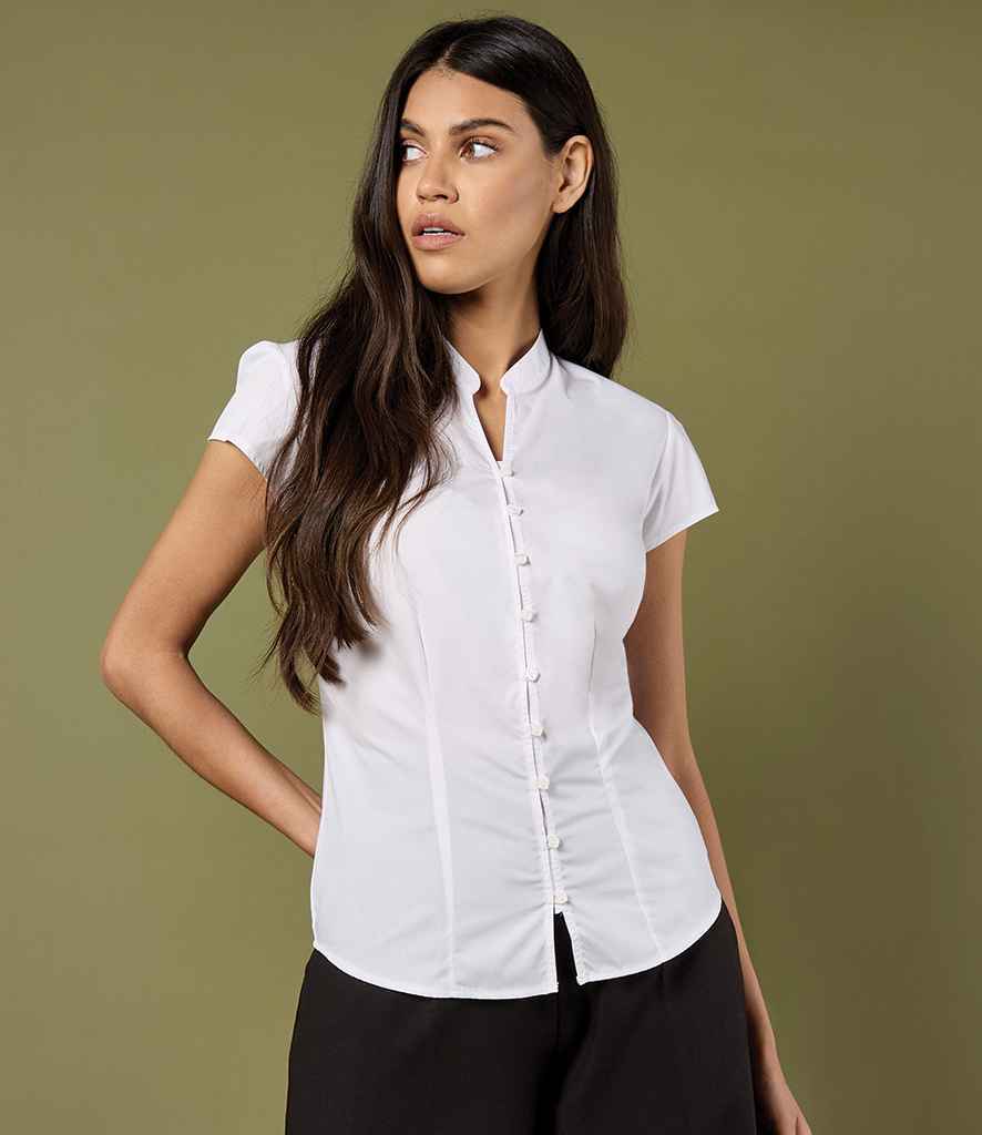 Kustom Kit - Ladies Cap Sleeve V Neck Tailored Continental Blouse - K727 WHI 8