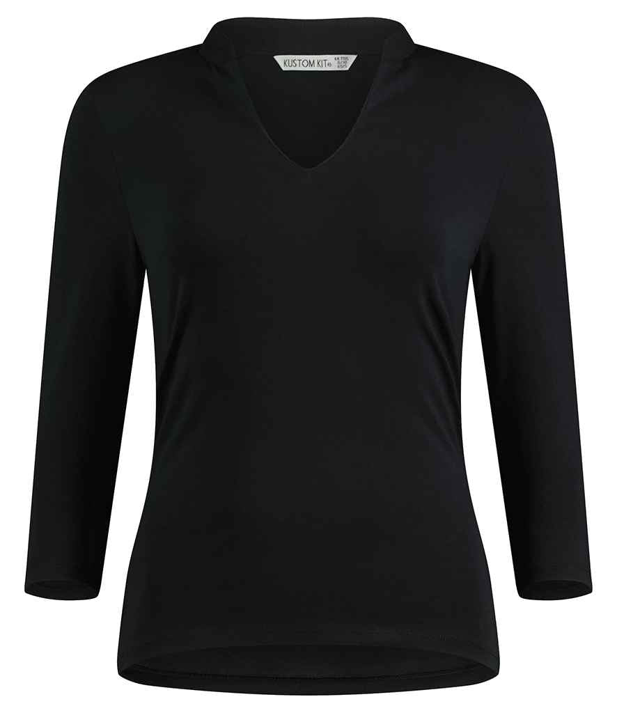 Kustom Kit - Ladies 3/4 Sleeve Mandarin Collar Top - K785 BLK 8/10