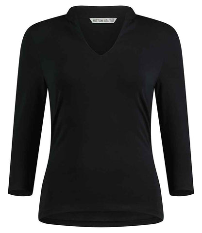 Kustom Kit - Ladies 3/4 Sleeve Mandarin Collar Top - K785 BLK 8/10