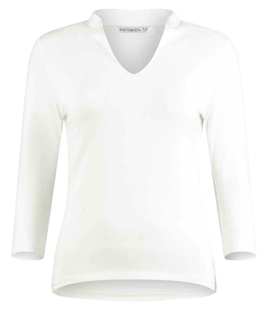 Kustom Kit - Ladies 3/4 Sleeve Mandarin Collar Top - K785 WHI 8/10