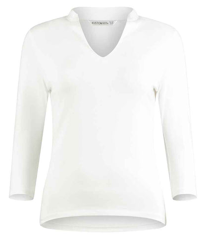 Kustom Kit - Ladies 3/4 Sleeve Mandarin Collar Top - K785 WHI 8/10