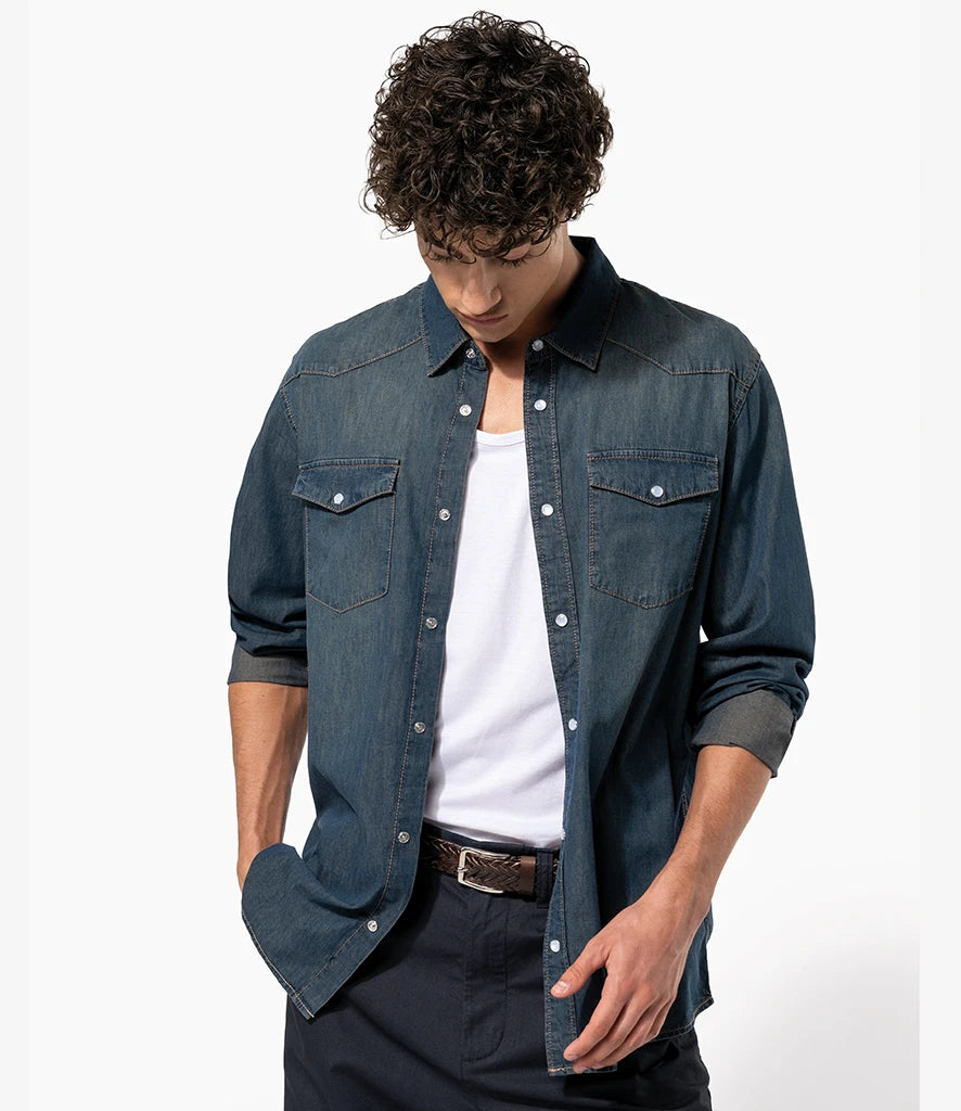Kariban - Long Sleeve Denim Shirt - Blue Jean (Detail)