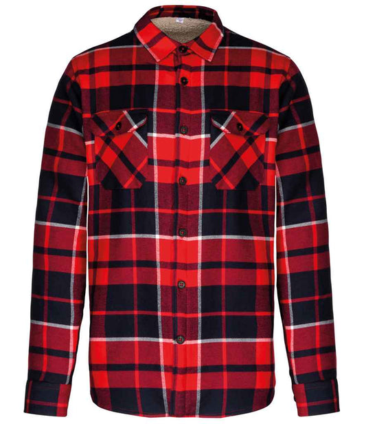 Kariban - Sherpa Lined Checked Shirt Jacket - KB579 RD/NV S